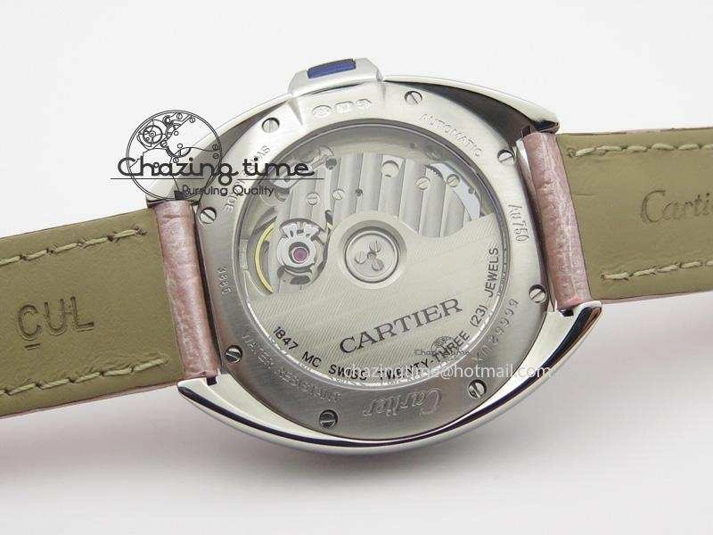 Cle de Cartier SS 35mm V6F Best Edition White Textured Dial On Pink Leather Strap MIYOTA9015