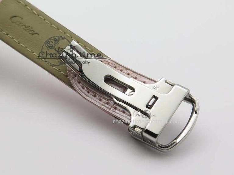 Cle de Cartier SS 35mm V6F Best Edition White Textured Dial On Pink Leather Strap MIYOTA9015