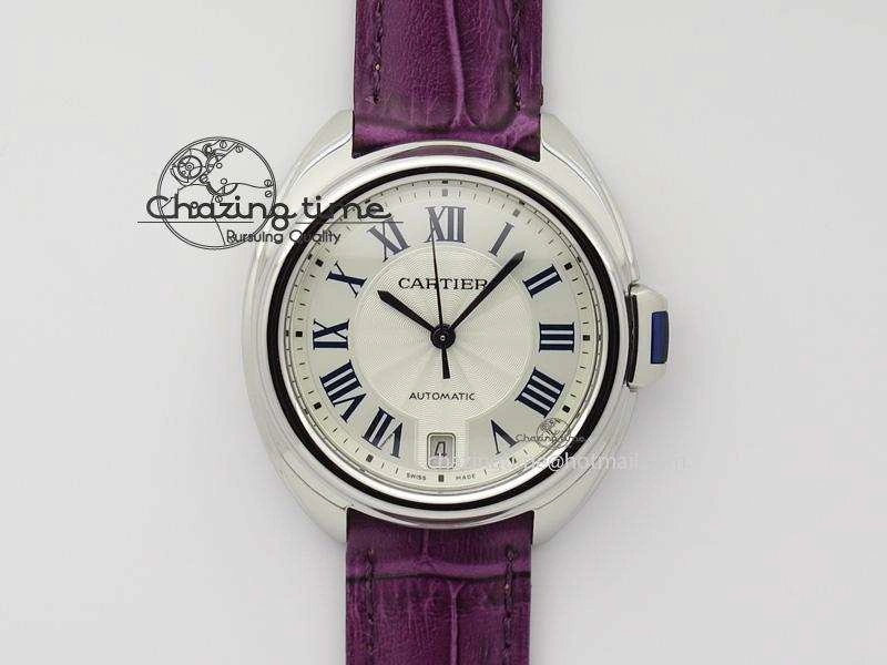 Cle de Cartier SS 35mm V6F Best Edition White Textured Dial On Purple Leather Strap MIYOTA9015