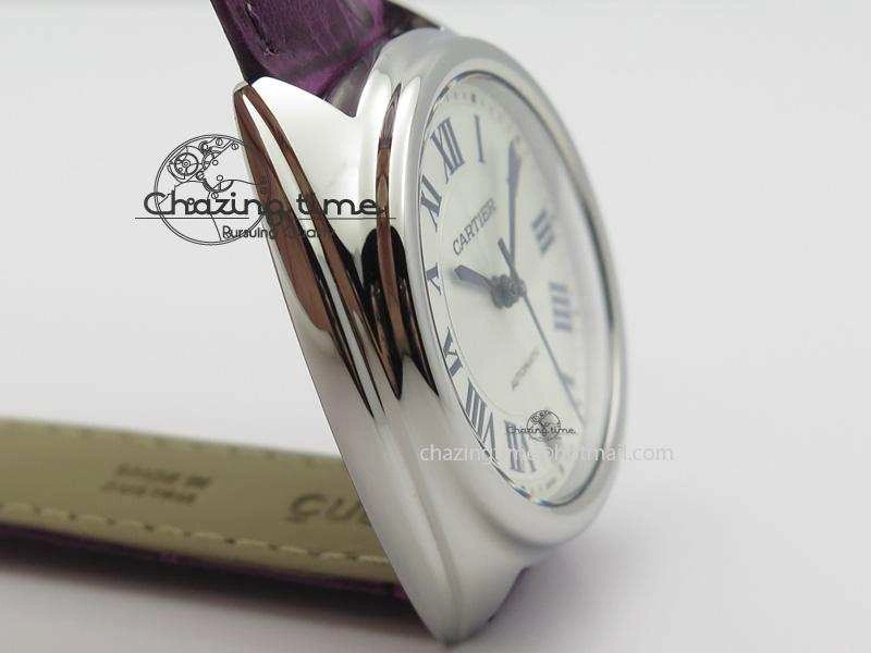 Cle de Cartier SS 35mm V6F Best Edition White Textured Dial On Purple Leather Strap MIYOTA9015