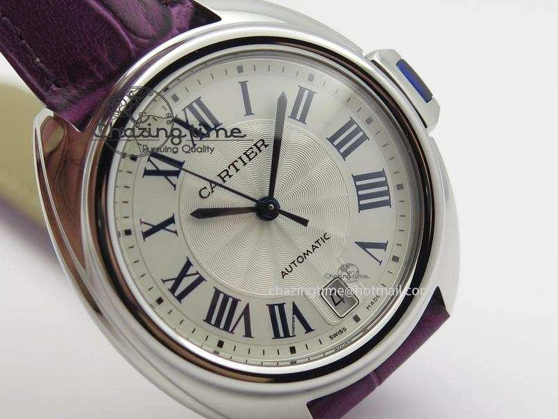 Cle de Cartier SS 35mm V6F Best Edition White Textured Dial On Purple Leather Strap MIYOTA9015