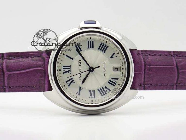 Cle de Cartier SS 35mm V6F Best Edition White Textured Dial On Purple Leather Strap MIYOTA9015
