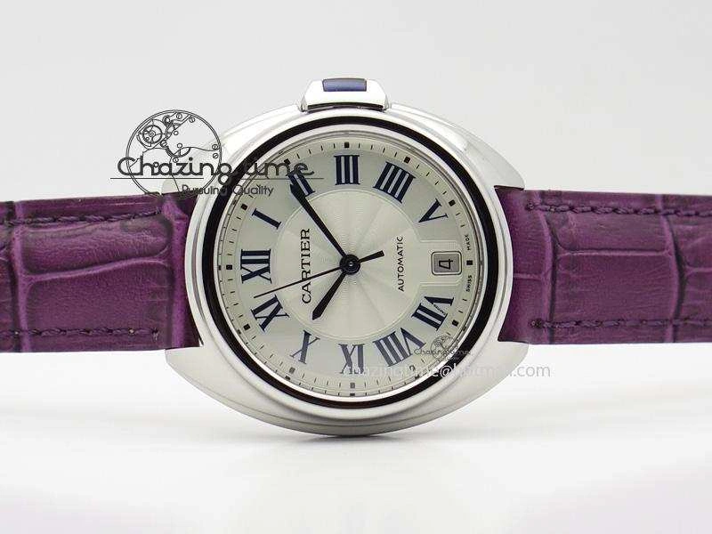 Cle de Cartier SS 35mm V6F Best Edition White Textured Dial On Purple Leather Strap MIYOTA9015