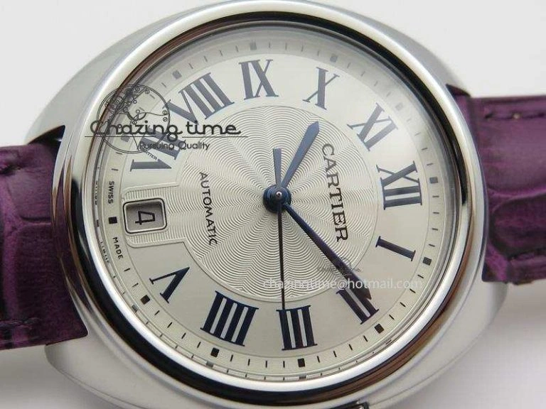 Cle de Cartier SS 35mm V6F Best Edition White Textured Dial On Purple Leather Strap MIYOTA9015