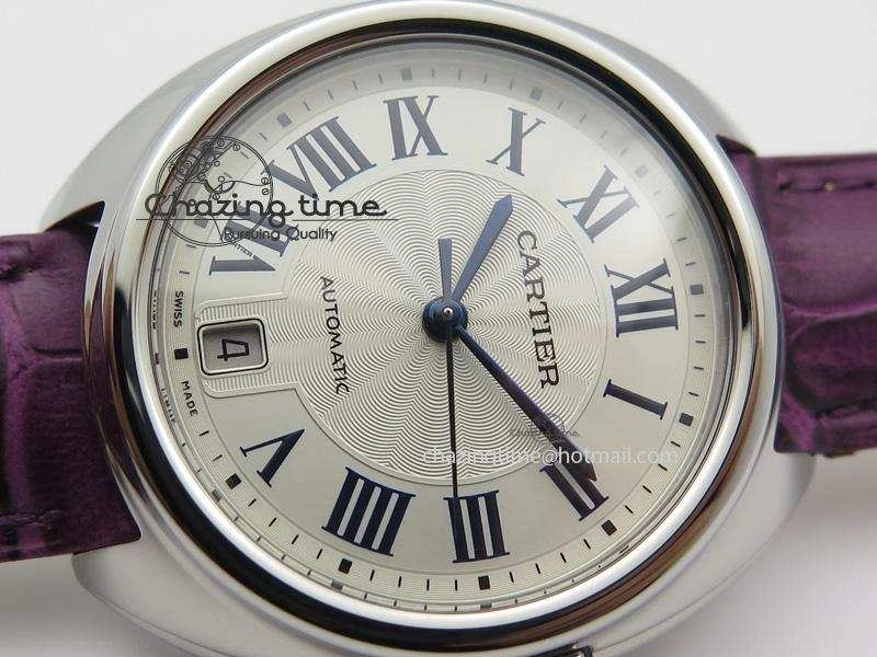 Cle de Cartier SS 35mm V6F Best Edition White Textured Dial On Purple Leather Strap MIYOTA9015
