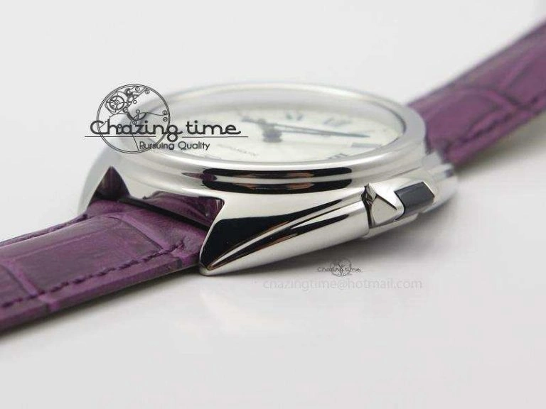 Cle de Cartier SS 35mm V6F Best Edition White Textured Dial On Purple Leather Strap MIYOTA9015