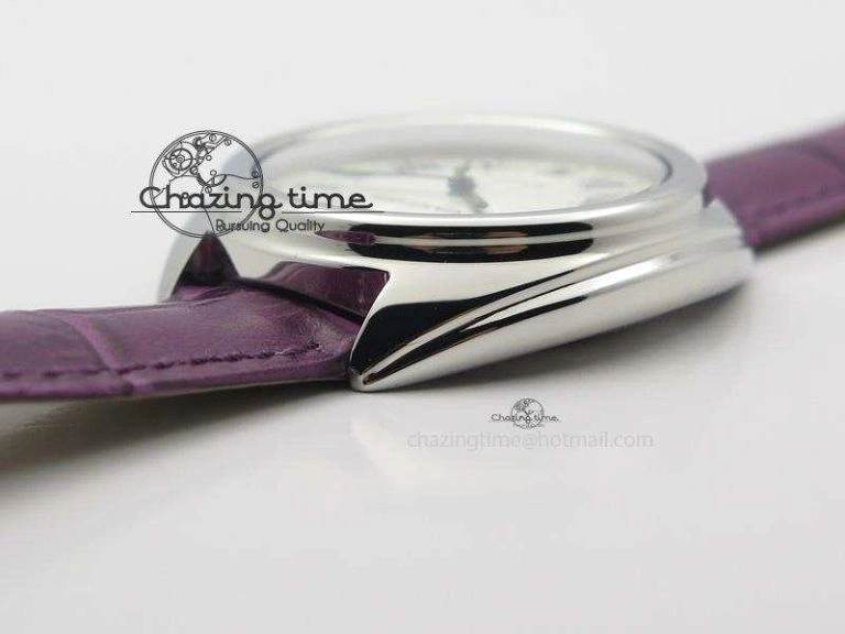Cle de Cartier SS 35mm V6F Best Edition White Textured Dial On Purple Leather Strap MIYOTA9015
