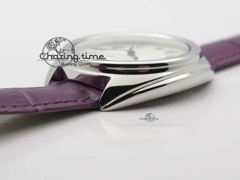 Cle de Cartier SS 35mm V6F Best Edition White Textured Dial On Purple Leather Strap MIYOTA9015