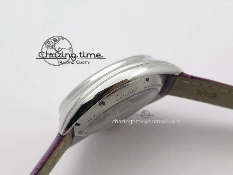 Cle de Cartier SS 35mm V6F Best Edition White Textured Dial On Purple Leather Strap MIYOTA9015