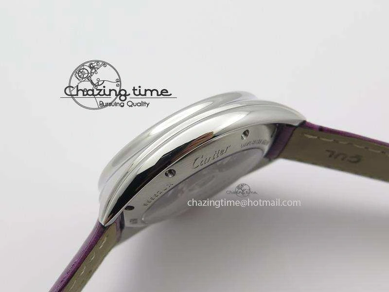 Cle de Cartier SS 35mm V6F Best Edition White Textured Dial On Purple Leather Strap MIYOTA9015