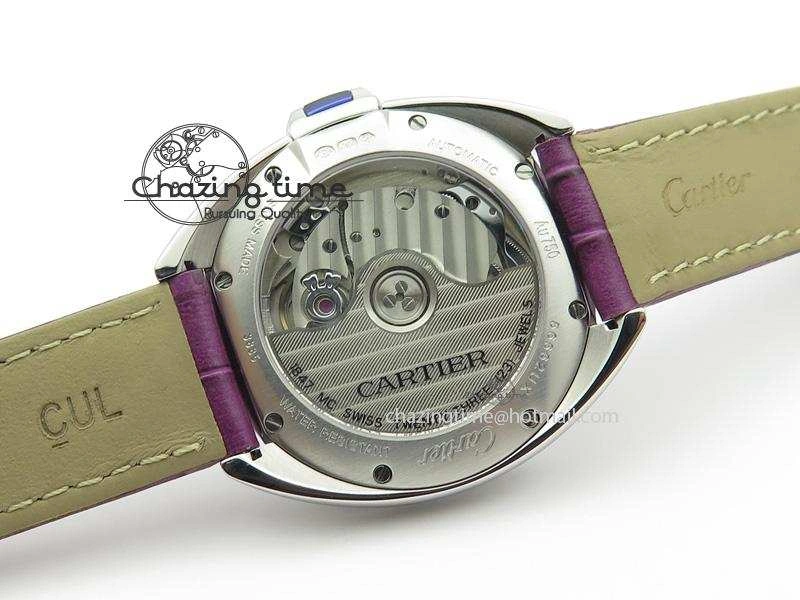 Cle de Cartier SS 35mm V6F Best Edition White Textured Dial On Purple Leather Strap MIYOTA9015