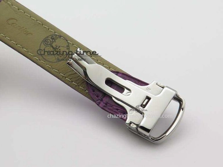 Cle de Cartier SS 35mm V6F Best Edition White Textured Dial On Purple Leather Strap MIYOTA9015