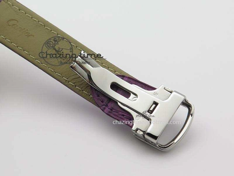 Cle de Cartier SS 35mm V6F Best Edition White Textured Dial On Purple Leather Strap MIYOTA9015