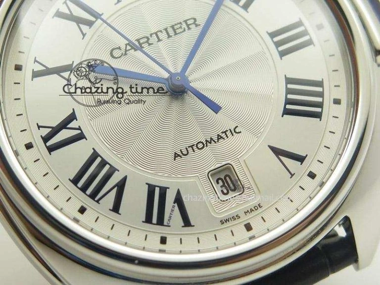 Cle de Cartier SS V6F Best Edition White Textured Dial On Black Leather Strap MIYOTA9015