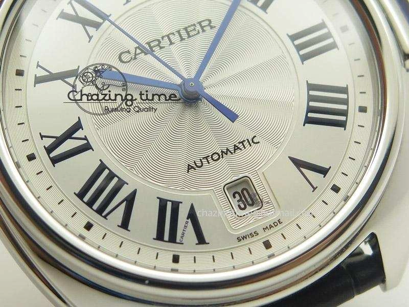 Cle de Cartier SS V6F Best Edition White Textured Dial On Black Leather Strap MIYOTA9015