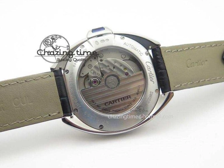 Cle de Cartier SS V6F Best Edition White Textured Dial On Black Leather Strap MIYOTA9015