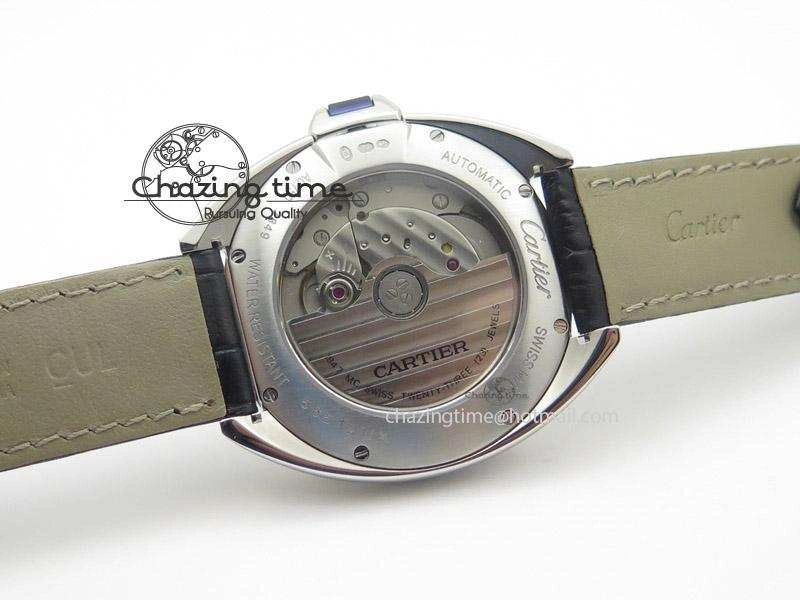 Cle de Cartier SS V6F Best Edition White Textured Dial On Black Leather Strap MIYOTA9015