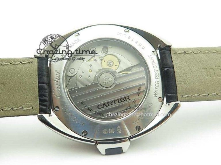 Cle de Cartier SS V6F Best Edition White Textured Dial On Black Leather Strap MIYOTA9015