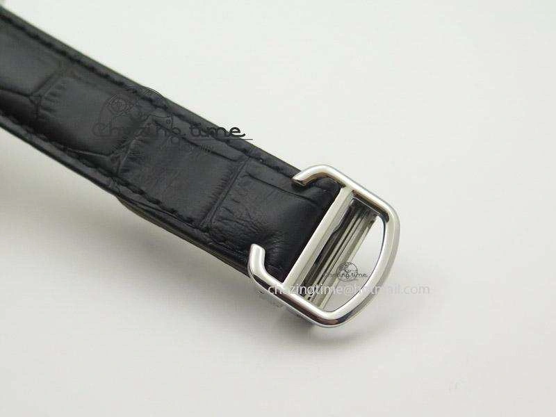 Cle de Cartier SS V6F Best Edition White Textured Dial On Black Leather Strap MIYOTA9015