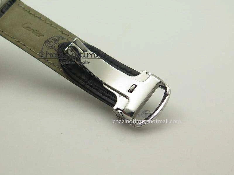 Cle de Cartier SS V6F Best Edition White Textured Dial On Black Leather Strap MIYOTA9015