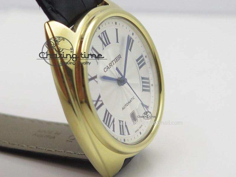 Cle de Cartier YG V6F Best Edition White Textured Dial On Black Leather Strap MIYOTA9015
