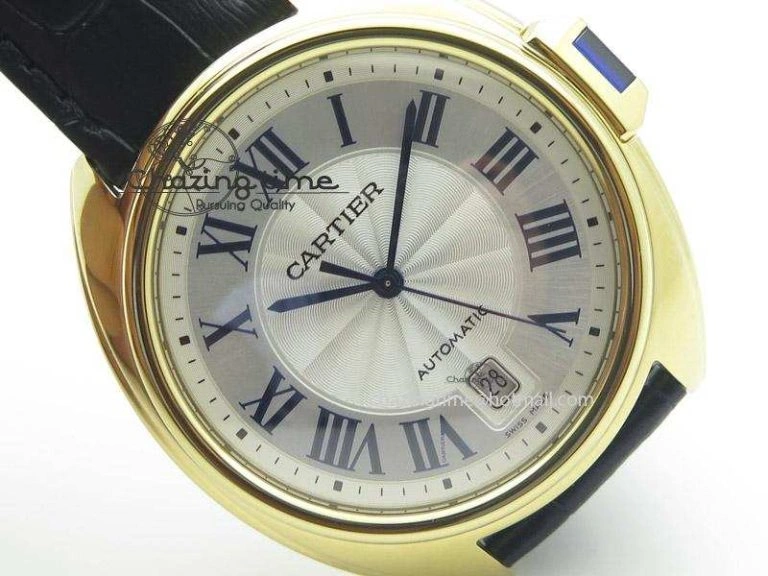 Cle de Cartier YG V6F Best Edition White Textured Dial On Black Leather Strap MIYOTA9015