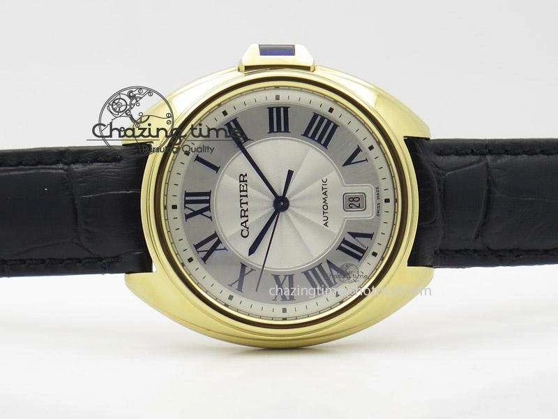 Cle de Cartier YG V6F Best Edition White Textured Dial On Black Leather Strap MIYOTA9015