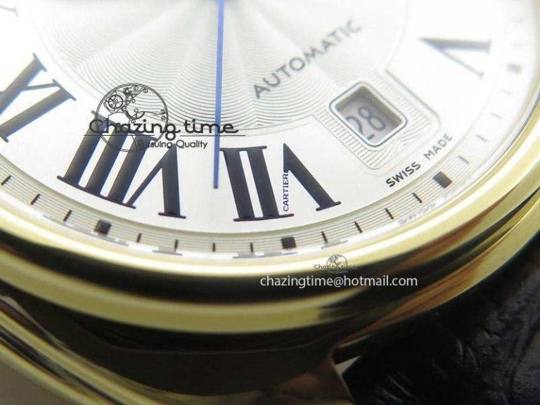 Cle de Cartier YG V6F Best Edition White Textured Dial On Black Leather Strap MIYOTA9015