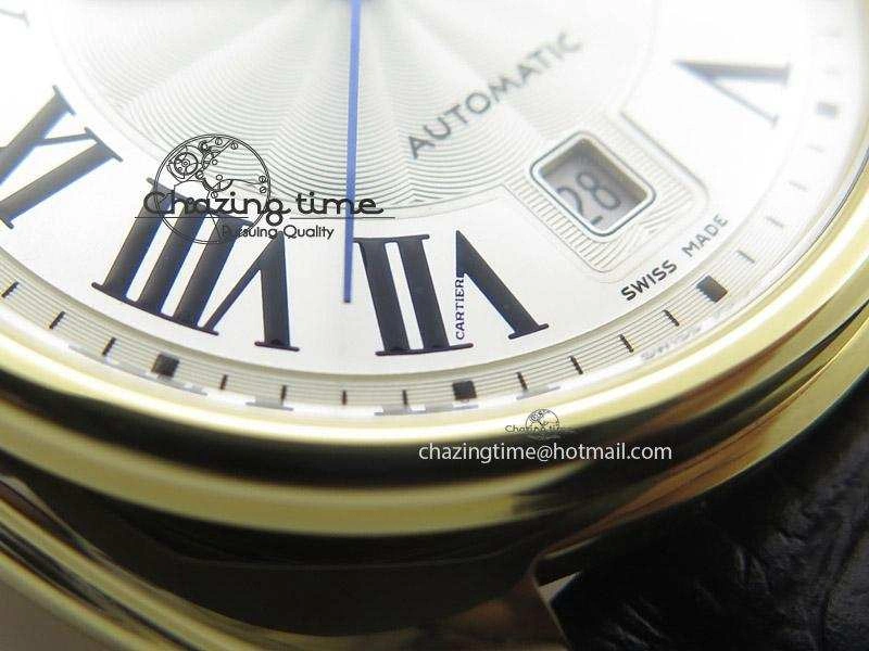 Cle de Cartier YG V6F Best Edition White Textured Dial On Black Leather Strap MIYOTA9015