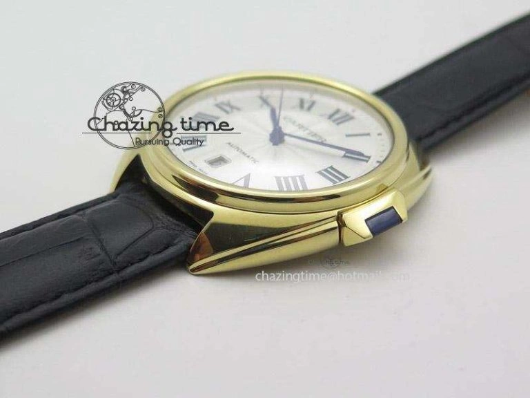 Cle de Cartier YG V6F Best Edition White Textured Dial On Black Leather Strap MIYOTA9015