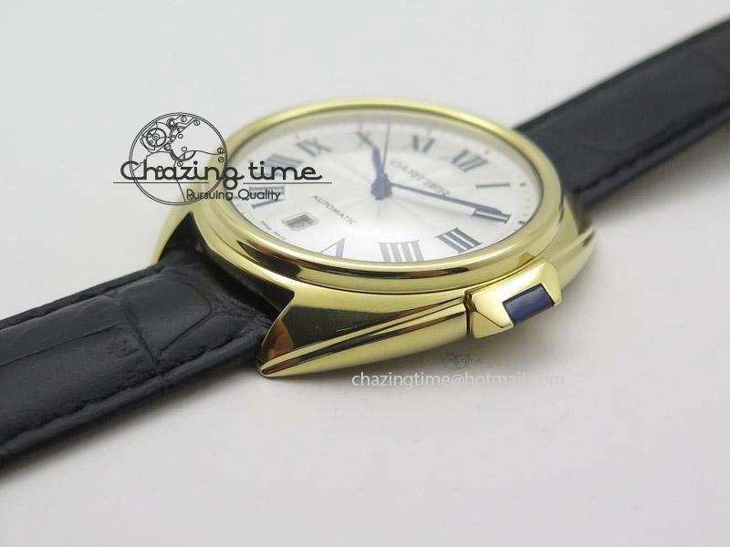 Cle de Cartier YG V6F Best Edition White Textured Dial On Black Leather Strap MIYOTA9015