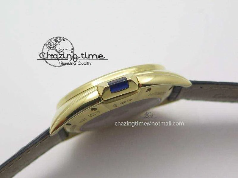 Cle de Cartier YG V6F Best Edition White Textured Dial On Black Leather Strap MIYOTA9015