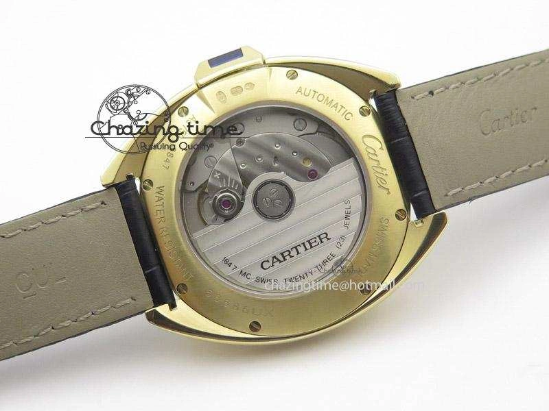 Cle de Cartier YG V6F Best Edition White Textured Dial On Black Leather Strap MIYOTA9015