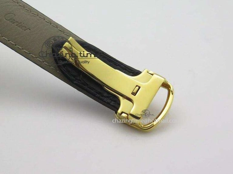 Cle de Cartier YG V6F Best Edition White Textured Dial On Black Leather Strap MIYOTA9015