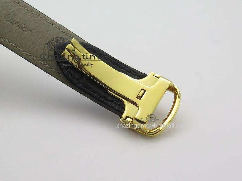 Cle de Cartier YG V6F Best Edition White Textured Dial On Black Leather Strap MIYOTA9015