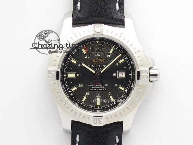 Clot Chronometer SS GF 1:1 Best Edition Black Sticks Marker Dial On Black Leather Strap A2824