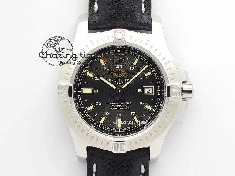 Clot Chronometer SS GF 1:1 Best Edition Black Sticks Marker Dial On Black Leather Strap A2824