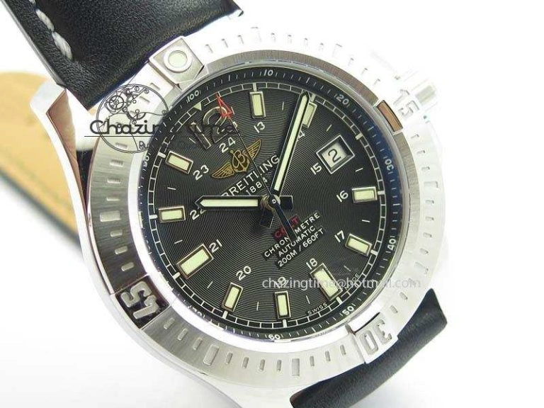 Clot Chronometer SS GF 1:1 Best Edition Black Sticks Marker Dial On Black Leather Strap A2824