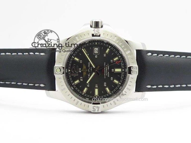 Clot Chronometer SS GF 1:1 Best Edition Black Sticks Marker Dial On Black Leather Strap A2824
