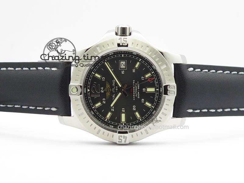 Clot Chronometer SS GF 1:1 Best Edition Black Sticks Marker Dial On Black Leather Strap A2824