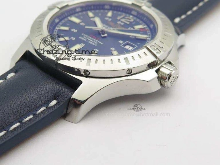 Clot Chronometer SS GF 1:1 Best Edition Blue Sticks Marker Dial On Blue Leather Strap A2824