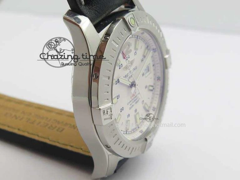 Clot Chronometer SS GF 1:1 Best Edition White Sticks Marker Dial On Black Leather Strap A2824