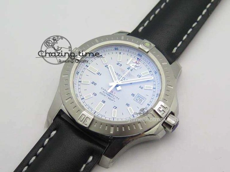 Clot Chronometer SS GF 1:1 Best Edition White Sticks Marker Dial On Black Leather Strap A2824