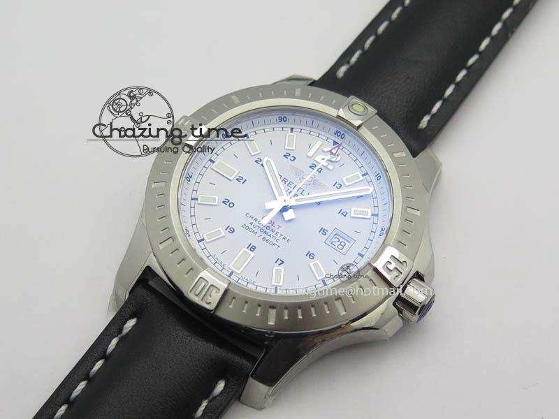 Clot Chronometer SS GF 1:1 Best Edition White Sticks Marker Dial On Black Leather Strap A2824