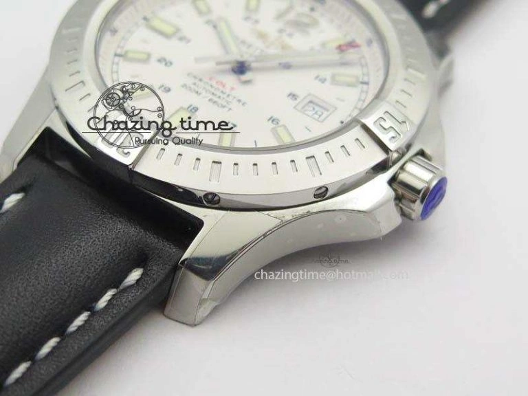 Clot Chronometer SS GF 1:1 Best Edition White Sticks Marker Dial On Black Leather Strap A2824