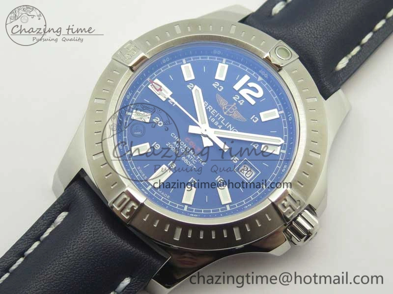 Clot Chronometer SS UBF 1:1 Best Edition Blue Sticks Marker Dial on Blue Leather strap A2824