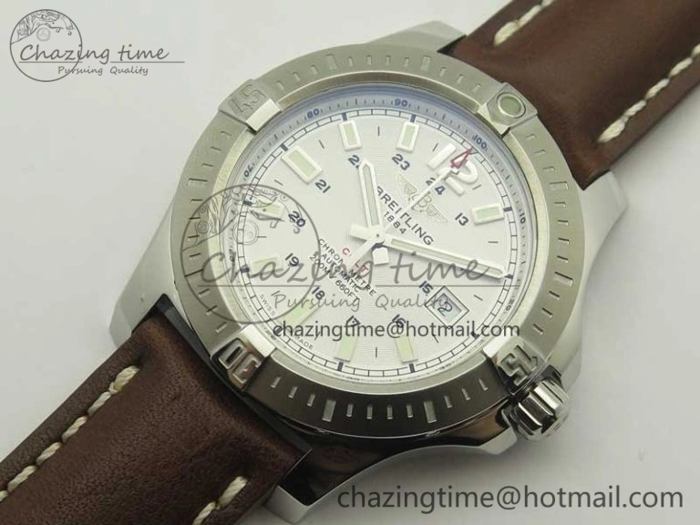 Clot Chronometer SS UBF 1:1 Best Edition White Sticks Marker Dial on Brown Leather Strap A2824