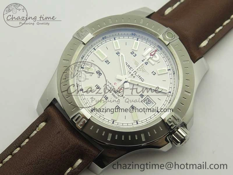 Clot Chronometer SS UBF 1:1 Best Edition White Sticks Marker Dial on Brown Leather Strap A2824