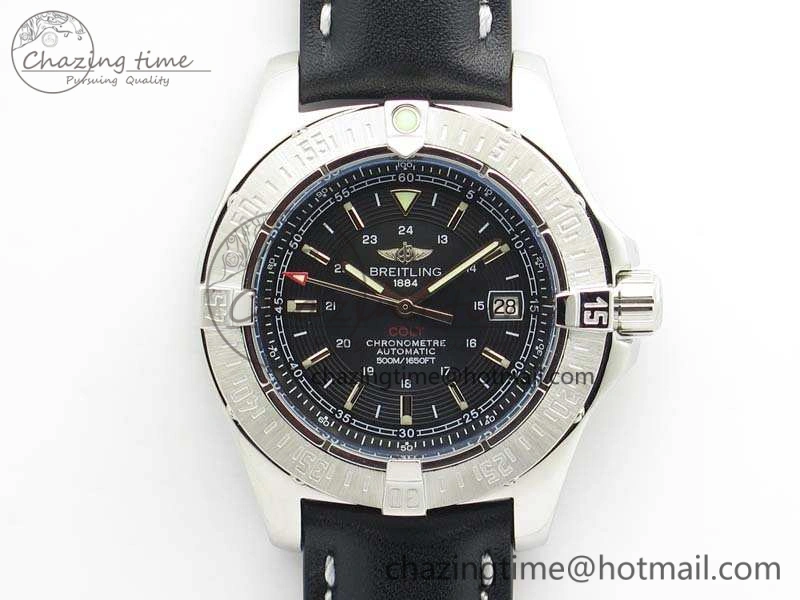 Colt Automatic 41mm SS Black Textured Dial On Black Leather Strap A2824
