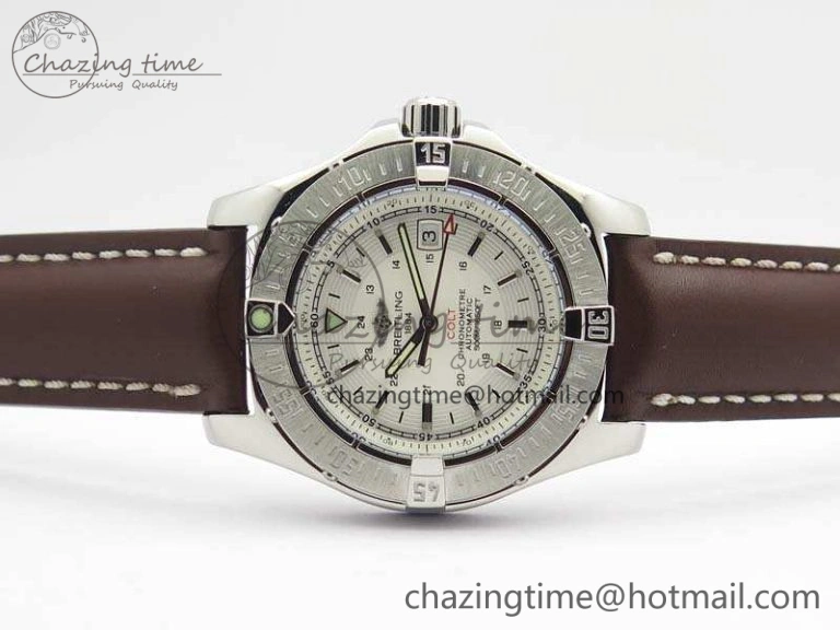 Colt Automatic 41mm SS White Textured Dial On Brown Leather Strap A2824